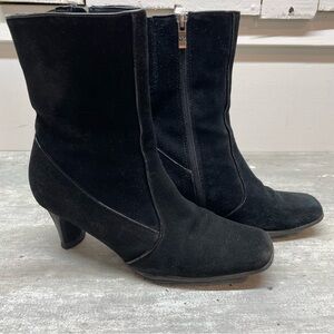 Black Suede Mid-Calf Heeled Boots